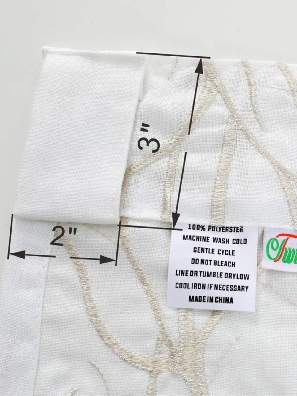 Set of 2 Twin Six Embroidered Curtains Tree Branch white tan 95 x 52 faux linen